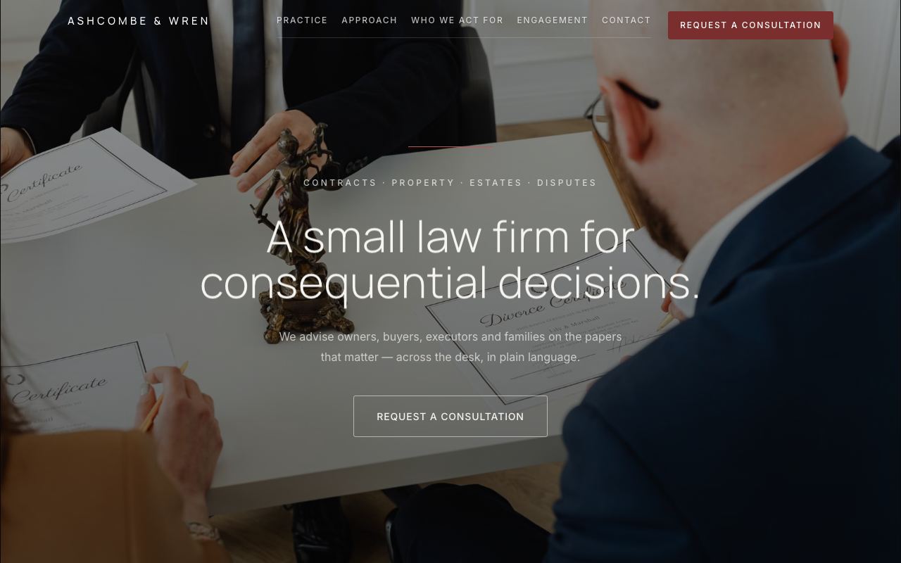 The Ashcombe & Wren website on a desktop