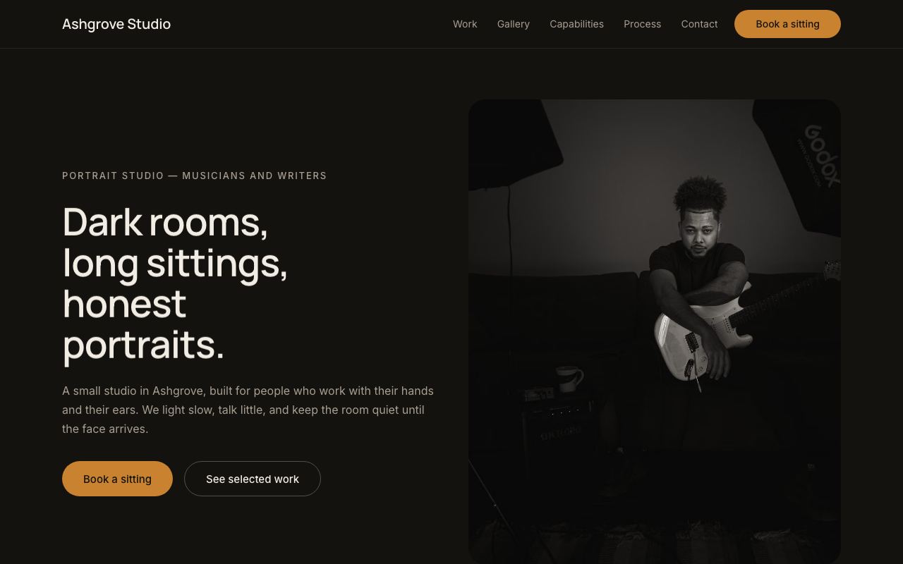 The Ashgrove Studio website on a desktop