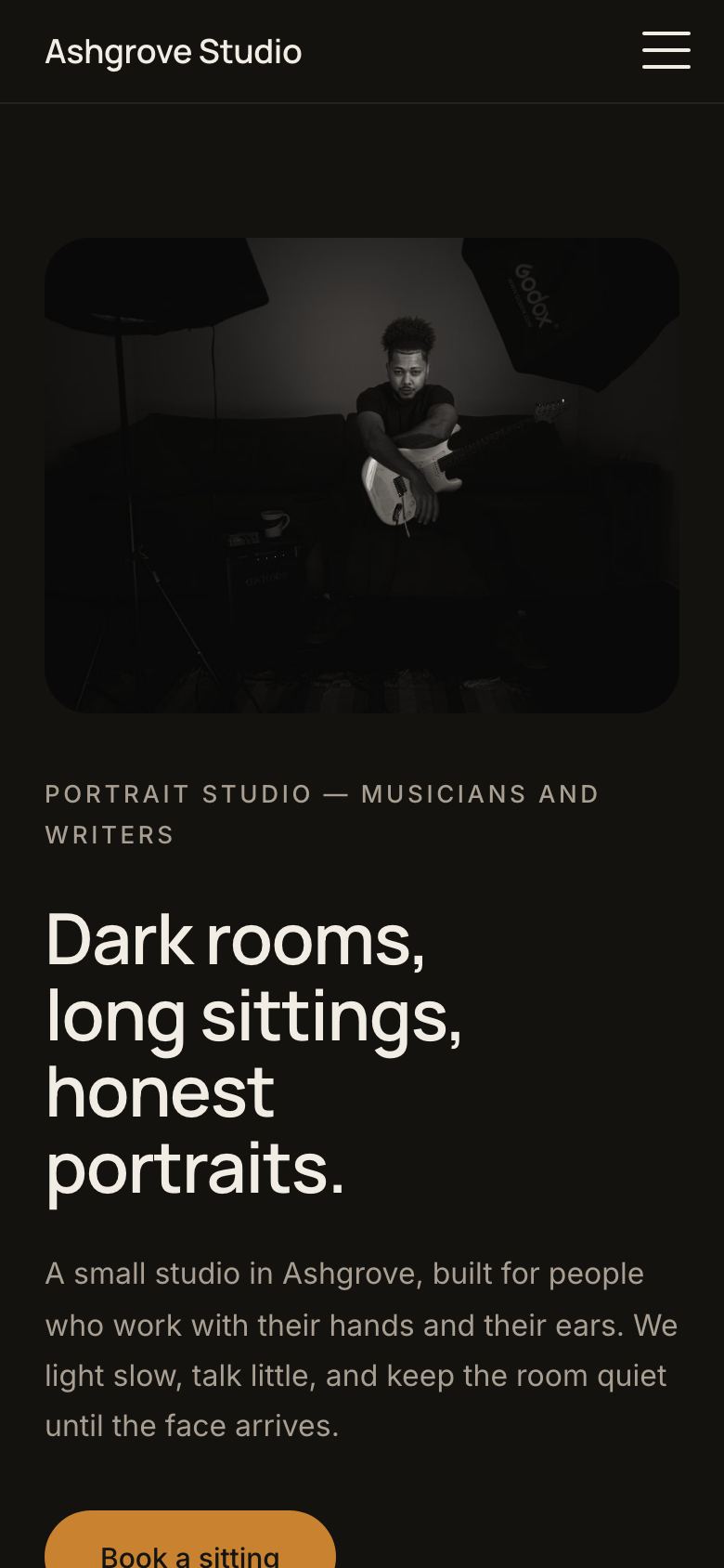 The Ashgrove Studio website on a phone