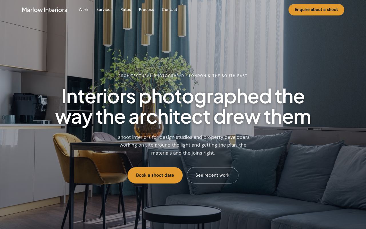 The Marlow Interiors website on a desktop