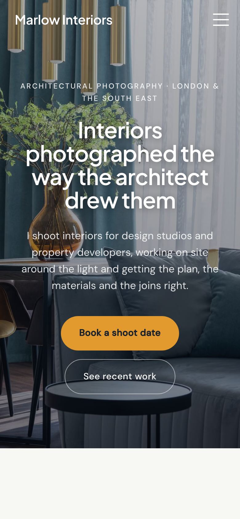 The Marlow Interiors website on a phone