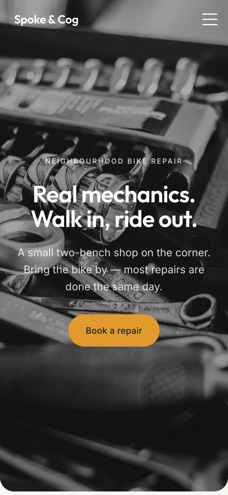 The Spoke & Cog website on a phone